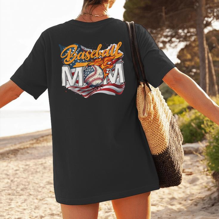 Vintage American Flag Baseball Mom Patriotic 4th July Women's T-Shirt Back Print