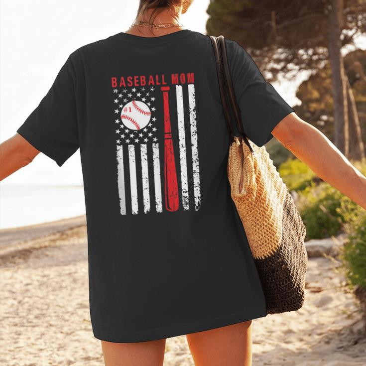 Vintage Baseball Flag Women Baseball Mom Women's T-Shirt Back Print Vintage Baseball Flag Women Baseball Mom Women's T-Shirt Back Print