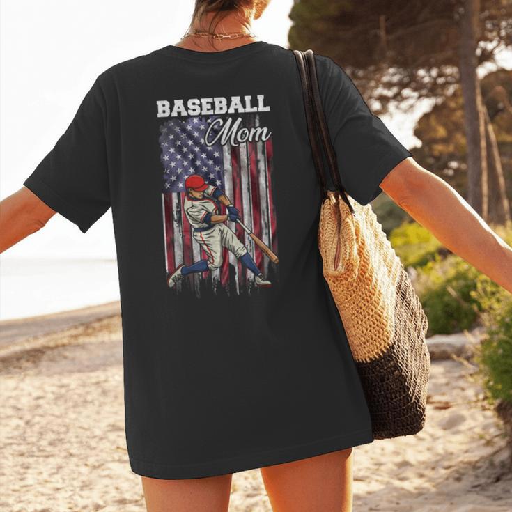 Vintage USA Flag Baseball Player Proud Baseball Mom Women's T-Shirt Back Print Vintage USA Flag Baseball Player Proud Baseball Mom Women's T-Shirt Back Print