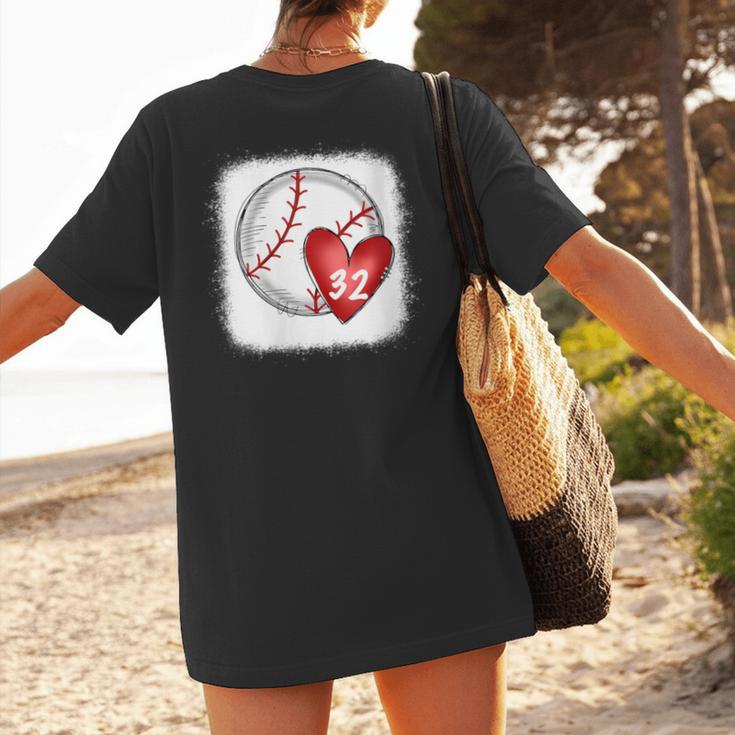 Womens Bleached Custom Baseball Mom Number 32 Heart For Mom Women's T-Shirt Back Print