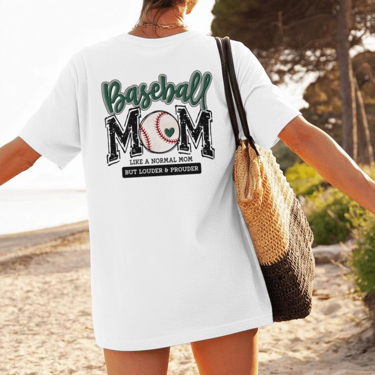 Baseball Mom Green Varsity Baseball Mama Cute Mother's Day Women's T-Shirt Back Print