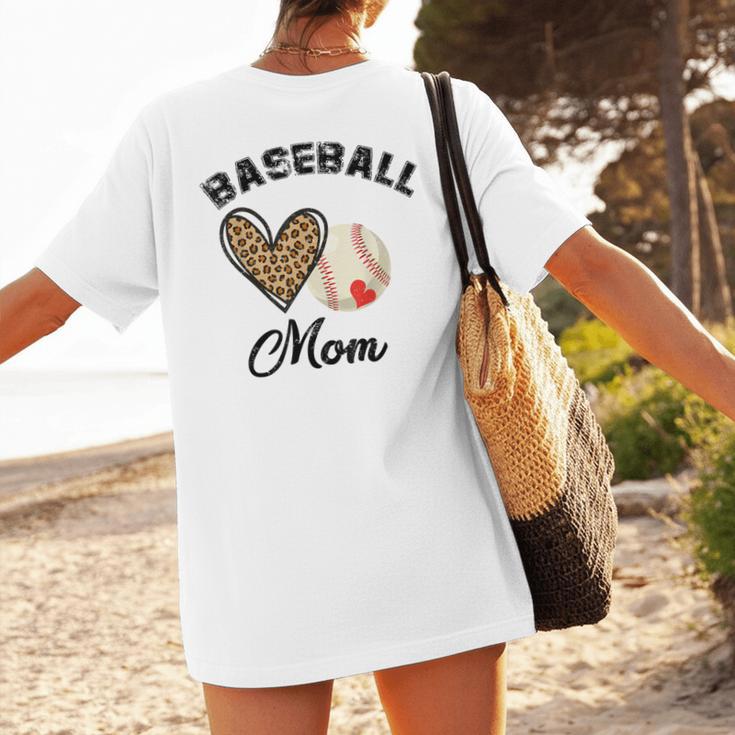 Baseball Mom Leopard Heart Baseball Player Kids Women's T-Shirt Back Print