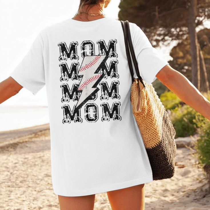 Baseball MOM Lightning Bolt Tshirt Retro Women's T-Shirt Back Print Baseball MOM Lightning Bolt Tshirt Retro Women's T-Shirt Back Print