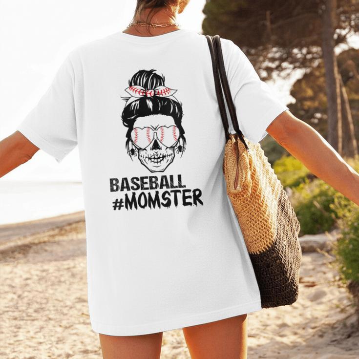 Baseball Momster Messy Bun Skull Mom For Women Halloween Women's T-Shirt Back Print Baseball Momster Messy Bun Skull Mom For Women Halloween Women's T-Shirt Back Print