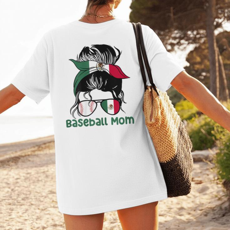 Mexico Baseball Mom Messy Bun Women's T-Shirt Back Print Mexico Baseball Mom Messy Bun Women's T-Shirt Back Print