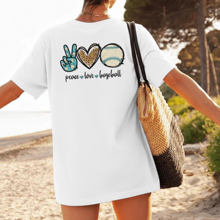 Peace Love Baseball Lover Motif For Women Pink Baseball Mom Women's T-Shirt Back Print
