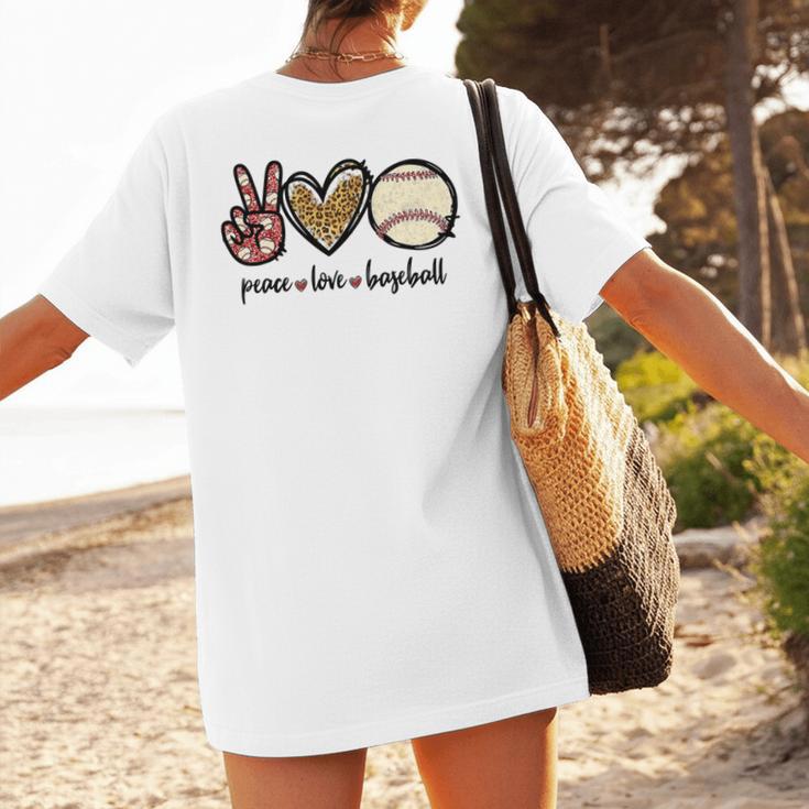 Peace Love Baseball Mom Leopard Print Cheetah Pattern Women's T-Shirt Back Print