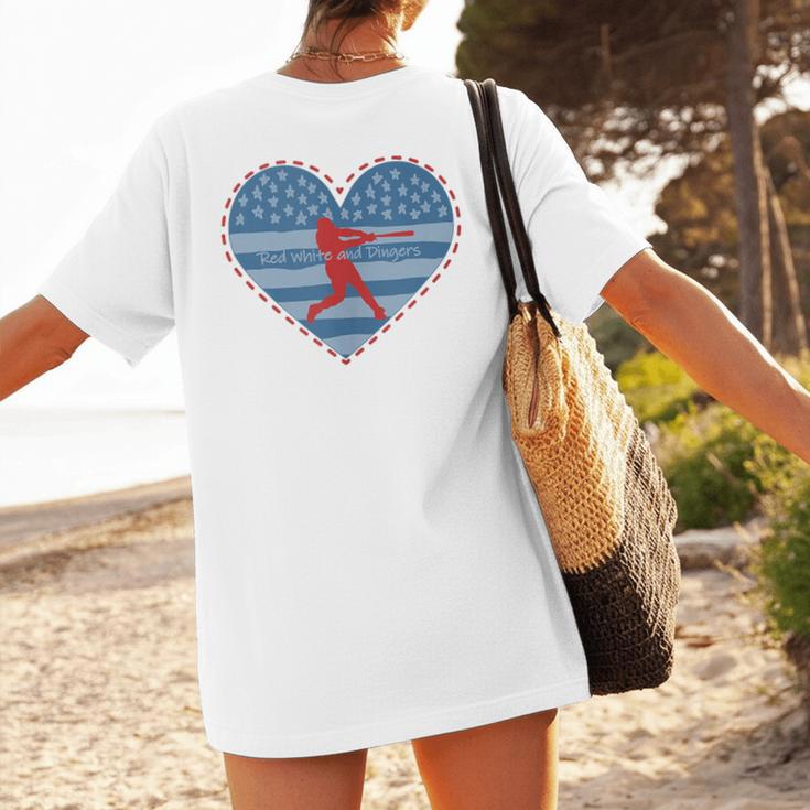 Primitive Patriotic American Baseball Mom Softball Dingers Women's T-Shirt Back Print Primitive Patriotic American Baseball Mom Softball Dingers Women's T-Shirt Back Print
