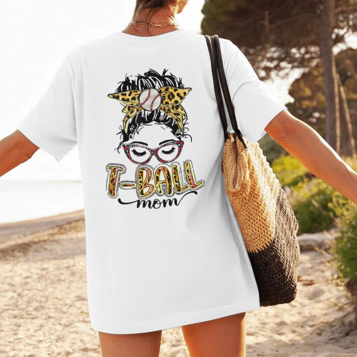 T Ball Mom Messy Bun Leopard Baseball Mom Leopard Women's T-Shirt Back Print T Ball Mom Messy Bun Leopard Baseball Mom Leopard Women's T-Shirt Back Print