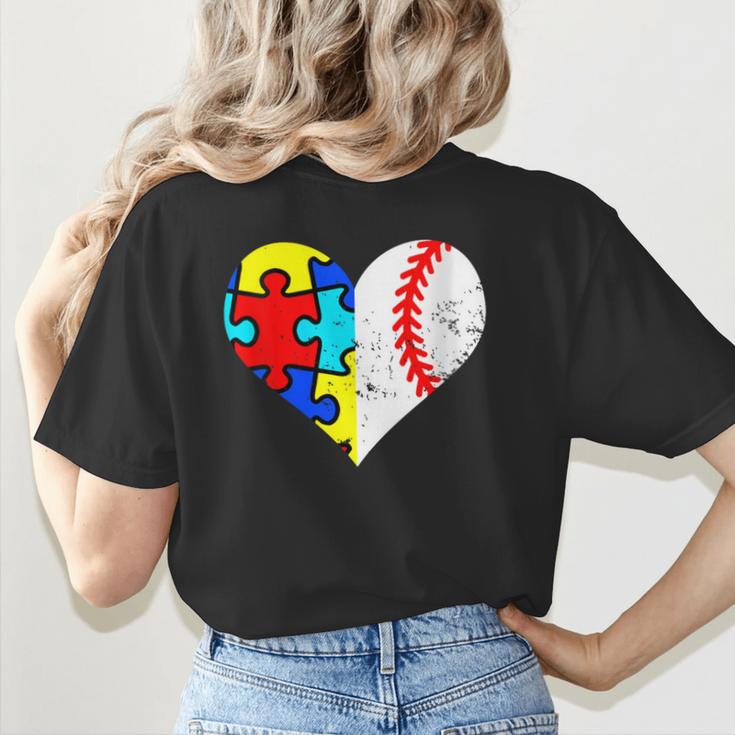 Autism Baseball Heart Autism Puzzle Baseball Mom Women's T-Shirt Back Print