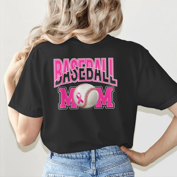 BASEBALL MOM BREAST CANCER RIBBON PINK SPORTS MOM Women's T-Shirt Back Print