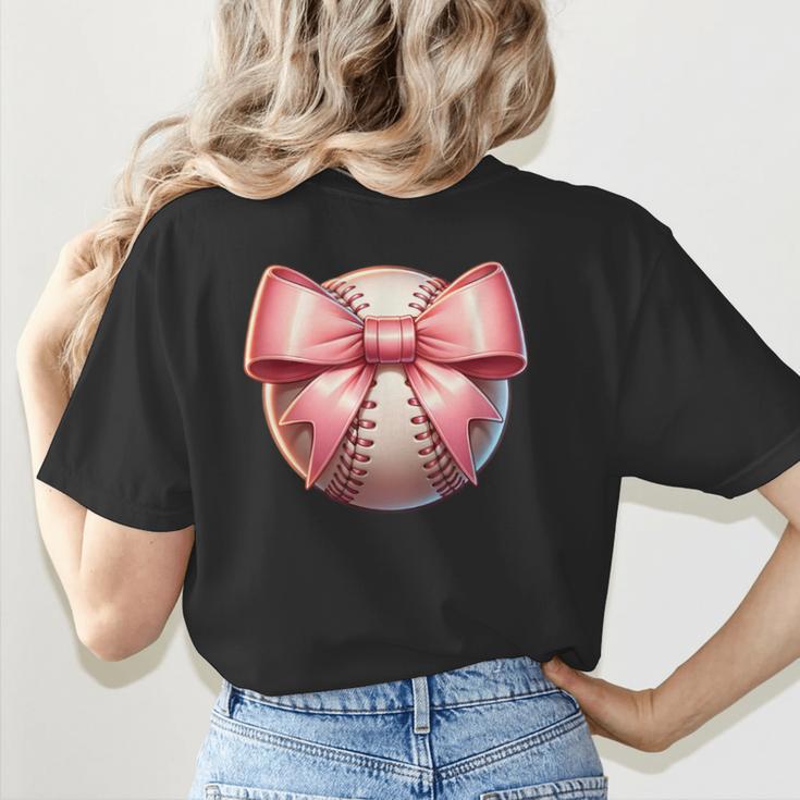 Baseball Mom Coquette Pink Bow Baseball Mom Women's T-Shirt Back Print