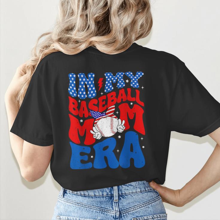 In My Baseball Mom Era Groovy Baseball Mother's Day US Flag Women's T-Shirt Back Print In My Baseball Mom Era Groovy Baseball Mother's Day US Flag Women's T-Shirt Back Print