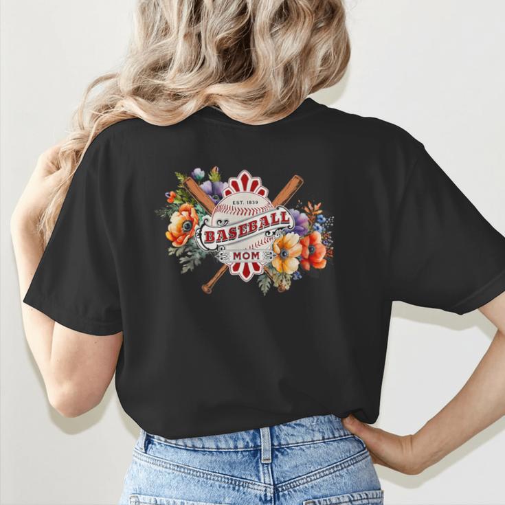Baseball Mom With Garden Flowers Women's T-Shirt Back Print Baseball Mom With Garden Flowers Women's T-Shirt Back Print
