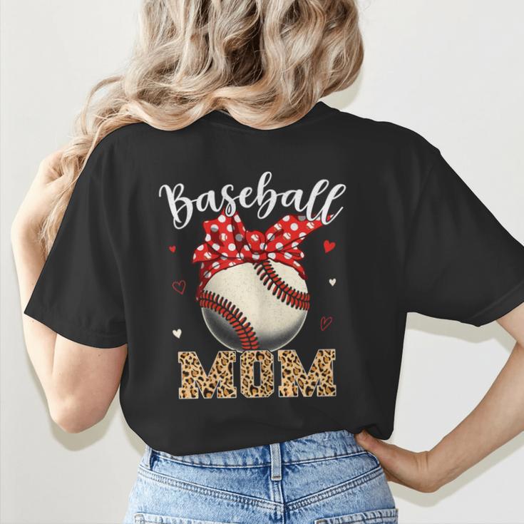 Baseball Mom Headband Leopard Baseball Ball Mother's Day Women's T-Shirt Back Print