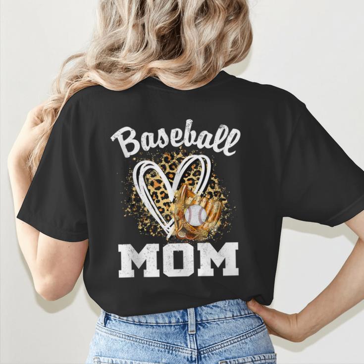Baseball Mom Leopard Heart Matching Family Women's T-Shirt Back Print Baseball Mom Leopard Heart Matching Family Women's T-Shirt Back Print