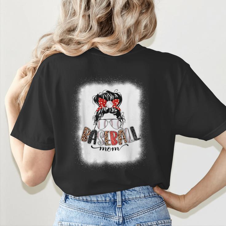Baseball Mom Messy Bun Mommy Baseball Player Women's T-Shirt Back Print