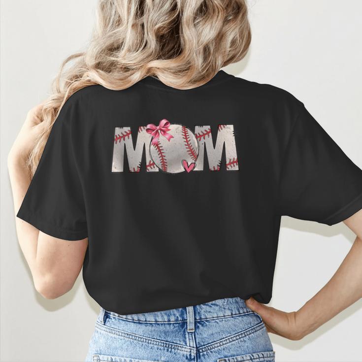 Baseball Mom With Pink Bow Women's T-Shirt Back Print Baseball Mom With Pink Bow Women's T-Shirt Back Print