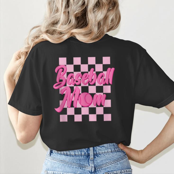 Baseball Mom And Pink Grid Sports Mother Mama Player Women's T-Shirt Back Print Baseball Mom And Pink Grid Sports Mother Mama Player Women's T-Shirt Back Print