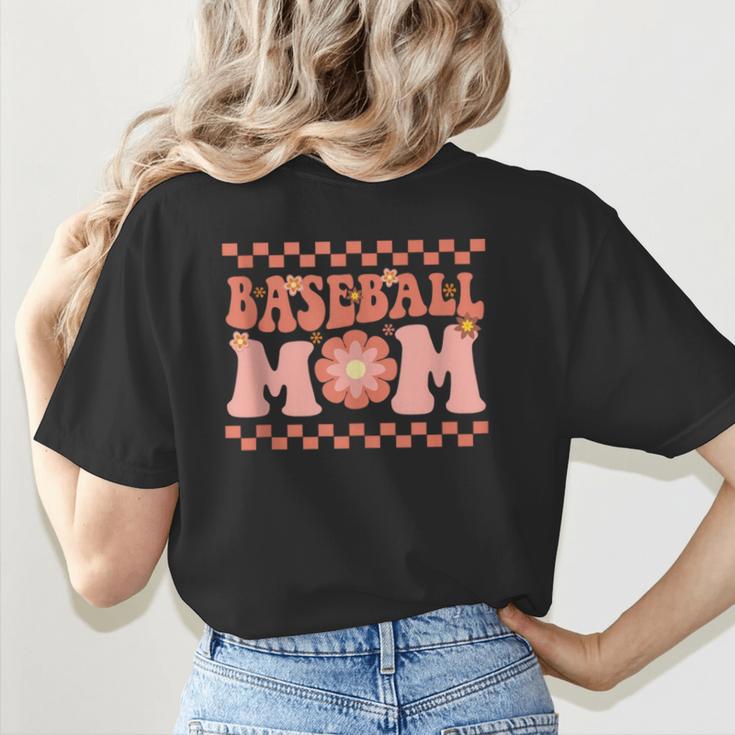 Baseball Mom Baseball Player Mama Women Groovy Women's T-Shirt Back Print Baseball Mom Baseball Player Mama Women Groovy Women's T-Shirt Back Print