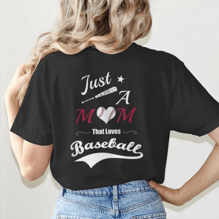 Baseball Mom Sayings Just A Mom That Loves Baseball Women's T-Shirt Back Print Baseball Mom Sayings Just A Mom That Loves Baseball Women's T-Shirt Back Print