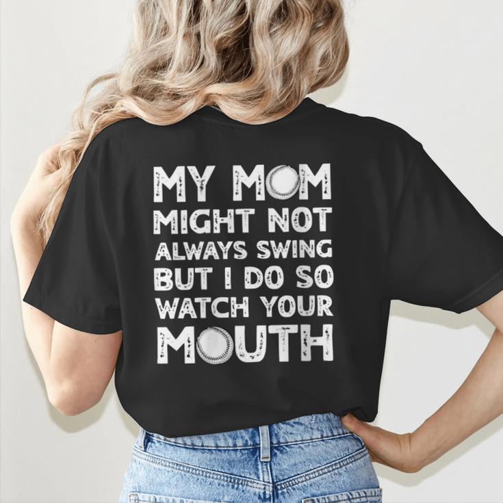 Baseball Mom Swing Watch Mouth Baseball Boy Women's T-Shirt Back Print Baseball Mom Swing Watch Mouth Baseball Boy Women's T-Shirt Back Print