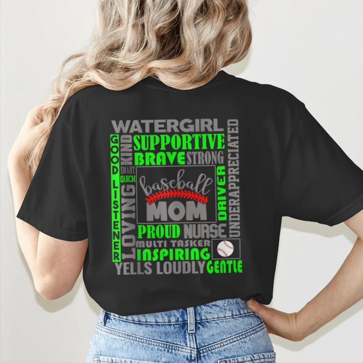 Baseball Mom Traits For Great Mothers Grey And Green Women's T-Shirt Back Print Baseball Mom Traits For Great Mothers Grey And Green Women's T-Shirt Back Print