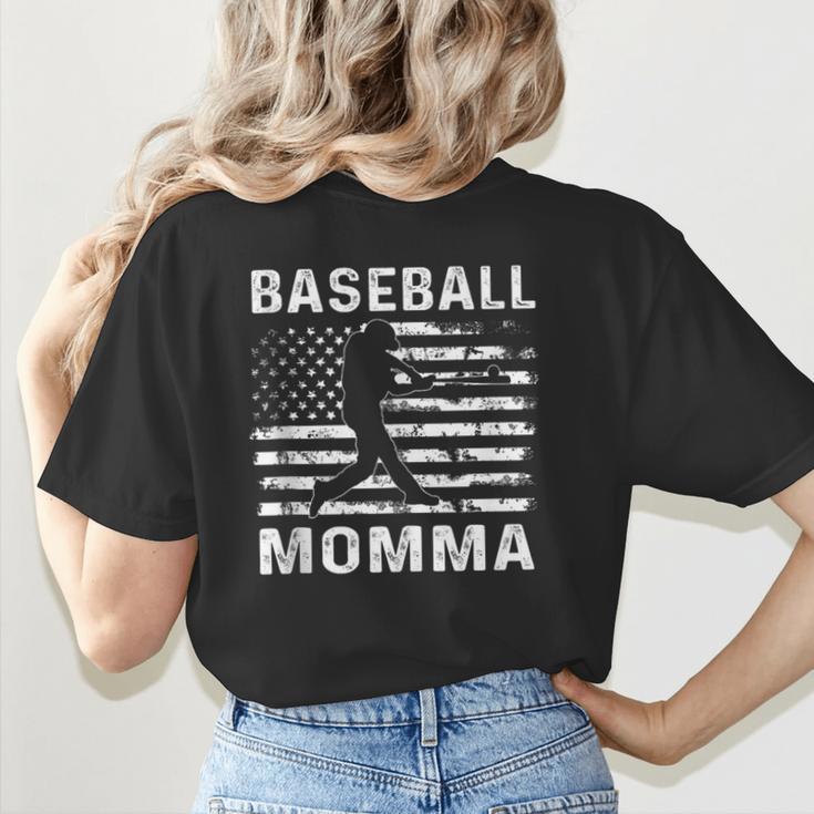 Baseball Momma Mom USA Flag 4th Of July Women's T-Shirt Back Print Baseball Momma Mom USA Flag 4th Of July Women's T-Shirt Back Print