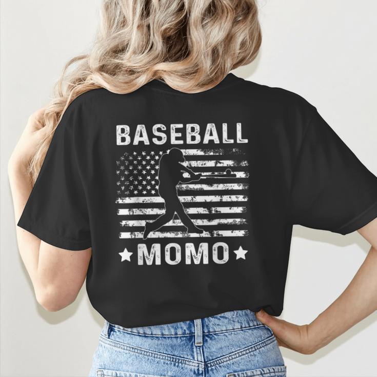 Baseball Momo Mom USA Flag 4th Of July Women's T-Shirt Back Print Baseball Momo Mom USA Flag 4th Of July Women's T-Shirt Back Print