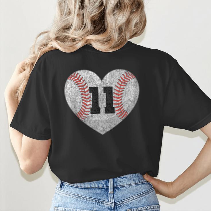 Baseball Number 11 Distressed Heart For Baseball Moms Women's T-Shirt Back Print Baseball Number 11 Distressed Heart For Baseball Moms Women's T-Shirt Back Print