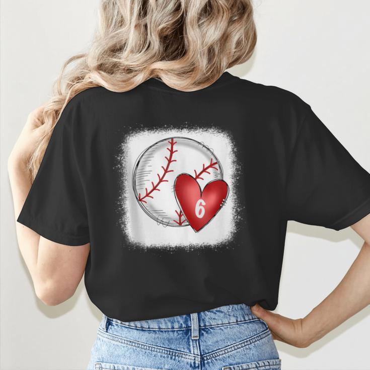 Bleached Custom Baseball Mom Number 6 Heart For Mom Women's T-Shirt Back Print Bleached Custom Baseball Mom Number 6 Heart For Mom Women's T-Shirt Back Print