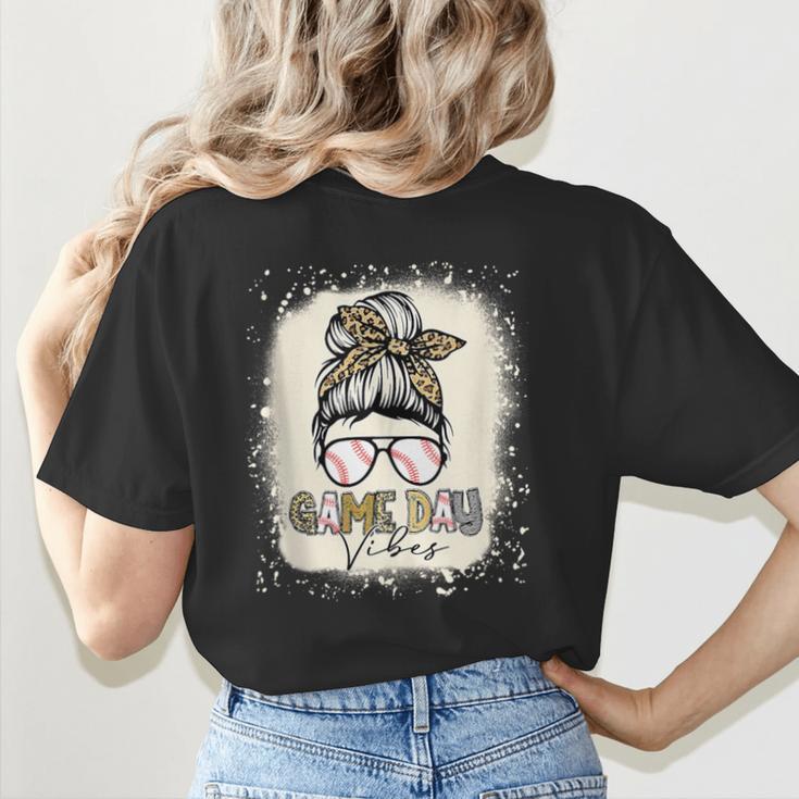 Bleached Messy Bun Game Day Vibes Baseball Mom Game Day Women's T-Shirt Back Print Bleached Messy Bun Game Day Vibes Baseball Mom Game Day Women's T-Shirt Back Print