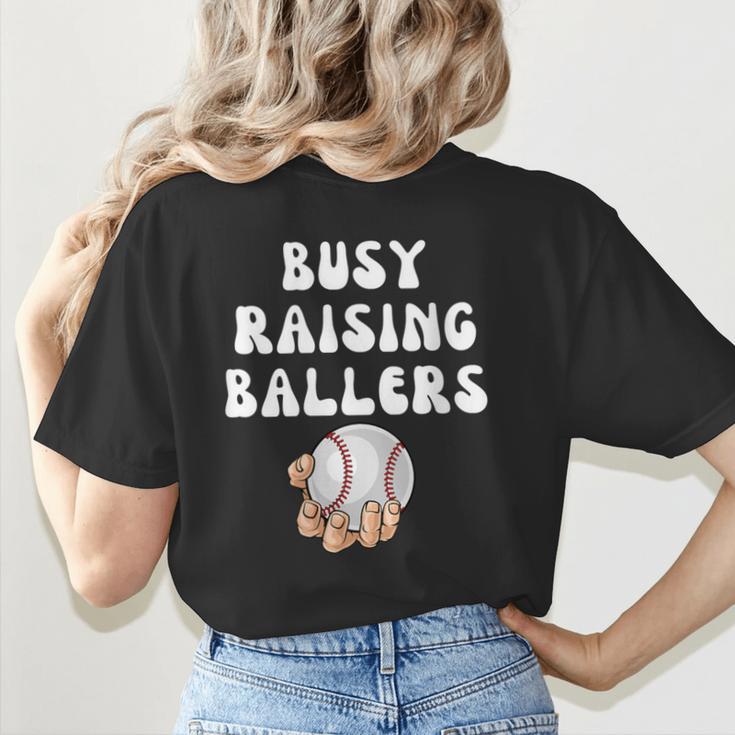 Busy Raising Ballers Baseball Mom Groovy Mother Day Women's T-Shirt Back Print Busy Raising Ballers Baseball Mom Groovy Mother Day Women's T-Shirt Back Print