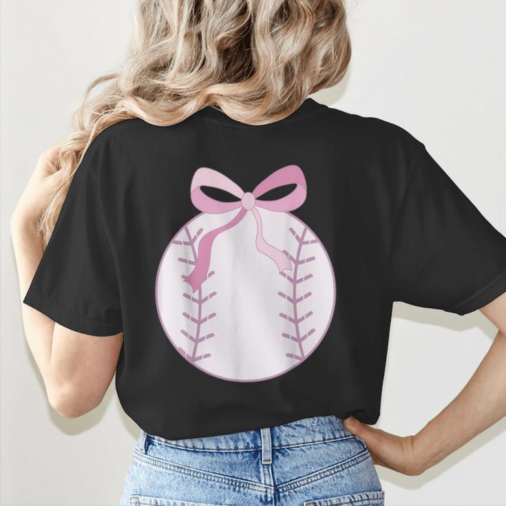 Coquette Baseball Mom Pink Bow Baseball Mama Women's T-Shirt Back Print Coquette Baseball Mom Pink Bow Baseball Mama Women's T-Shirt Back Print