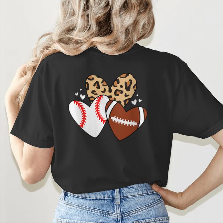 Football Baseball Heart Football Baseball Mom Women's T-Shirt Back Print Football Baseball Heart Football Baseball Mom Women's T-Shirt Back Print