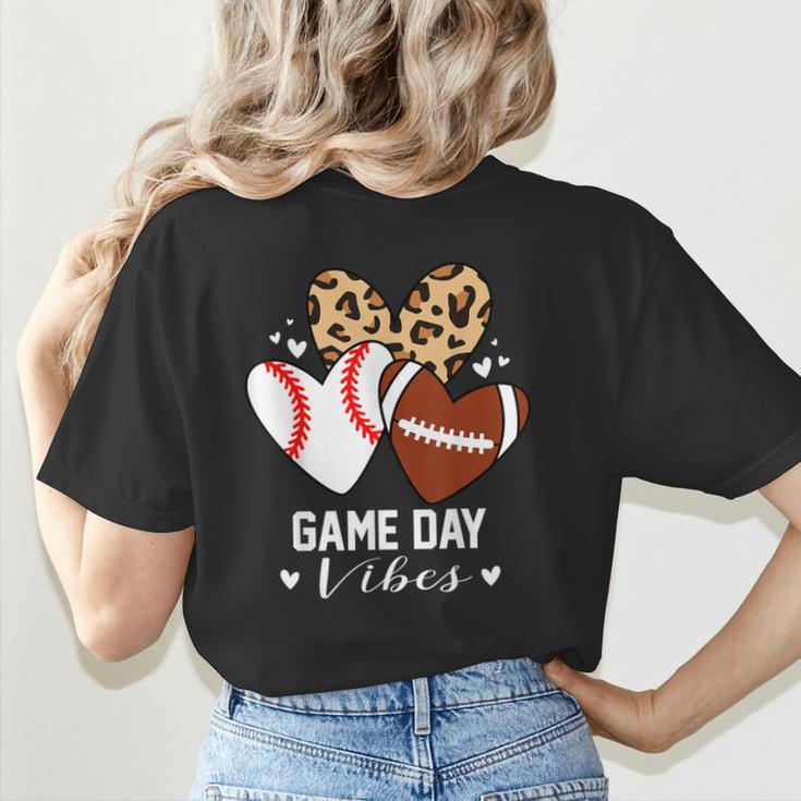 Game Day Vibes Football Baseball Mom Heart Women's T-Shirt Back Print Game Day Vibes Football Baseball Mom Heart Women's T-Shirt Back Print