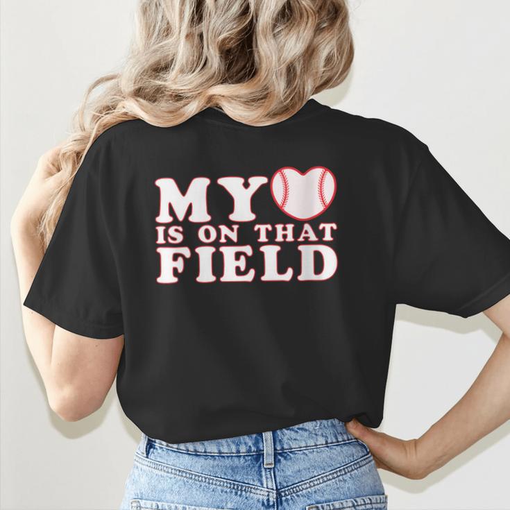 My Heart Is On That Court Baseball Mom Women's T-Shirt Back Print
