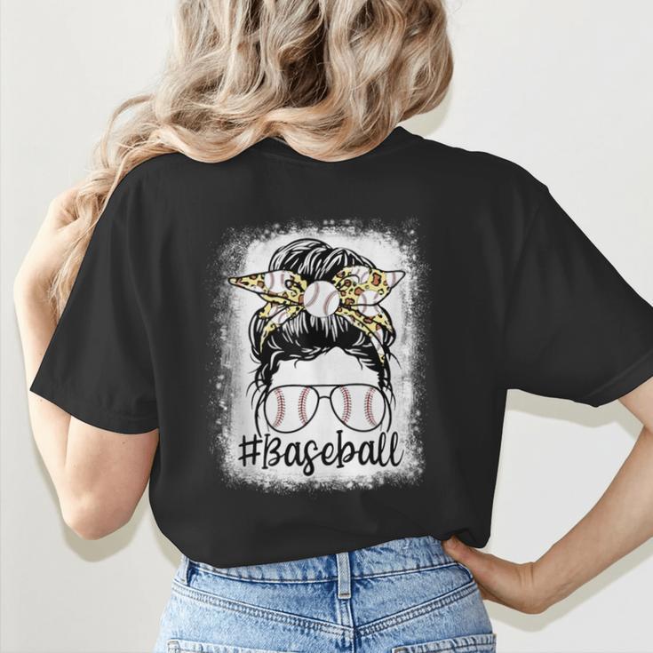 Leopard Messy Bun Mom Mother's Day Baseball Mommy Women's T-Shirt Back Print Leopard Messy Bun Mom Mother's Day Baseball Mommy Women's T-Shirt Back Print