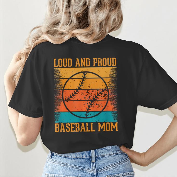 Loud And Proud Baseball Mom Vibrant Colorful Stripe Women's T-Shirt Back Print Loud And Proud Baseball Mom Vibrant Colorful Stripe Women's T-Shirt Back Print