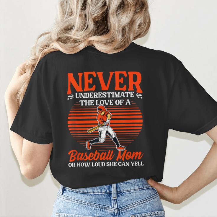 Love Of A Baseball Mom Pitcher Catcher Baseball Player Women's T-Shirt Back Print
