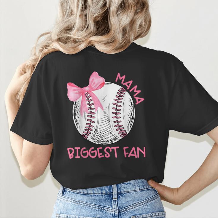 Mama Biggest Fan Coquette Bow Baseball Mom Fan Mother's Day Women's T-Shirt Back Print