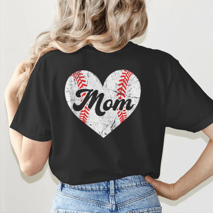 Mother's Day Distressed Heart Baseball Mom Mama Sport Fan Women's T-Shirt Back Print