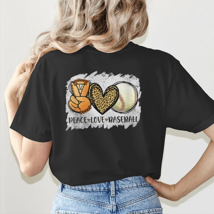 Peace Love Baseball Mom Leopard Print Mother's Day Women's T-Shirt Back Print Peace Love Baseball Mom Leopard Print Mother's Day Women's T-Shirt Back Print