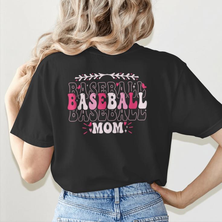 Retro Groovy Baseball Mom Proud Baseball Mom Women's T-Shirt Back Print Retro Groovy Baseball Mom Proud Baseball Mom Women's T-Shirt Back Print