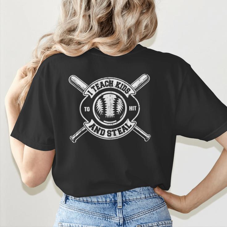 I Teach My Kids To Hit & Steal Baseball Mom Women's T-Shirt Back Print