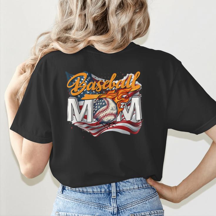 Vintage American Flag Baseball Mom Patriotic 4th July Women's T-Shirt Back Print