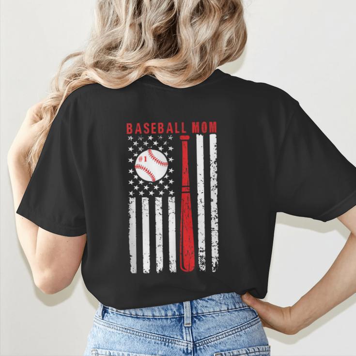 Vintage Baseball Flag Women Baseball Mom Women's T-Shirt Back Print Vintage Baseball Flag Women Baseball Mom Women's T-Shirt Back Print