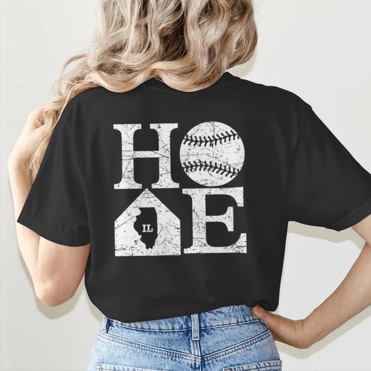 Vintage Baseball Home Illinois State Outline Baseball Mom Women's T-Shirt Back Print Vintage Baseball Home Illinois State Outline Baseball Mom Women's T-Shirt Back Print