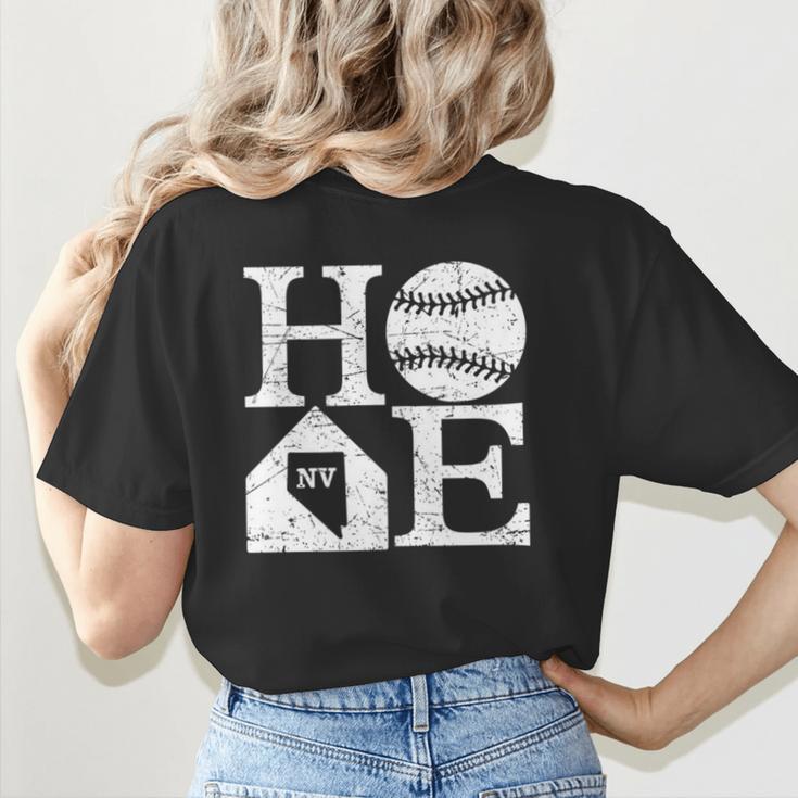 Vintage Baseball Home Nevada State Outline Baseball Mom Women's T-Shirt Back Print