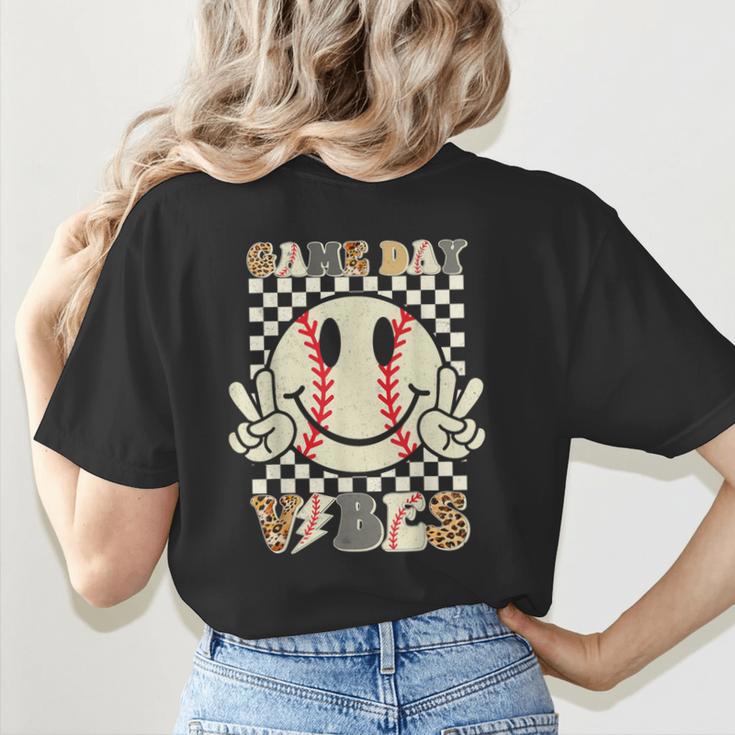 Women Kids Baseball Game Day Vibes Smile Baseball Mom Women's T-Shirt Back Print Women Kids Baseball Game Day Vibes Smile Baseball Mom Women's T-Shirt Back Print